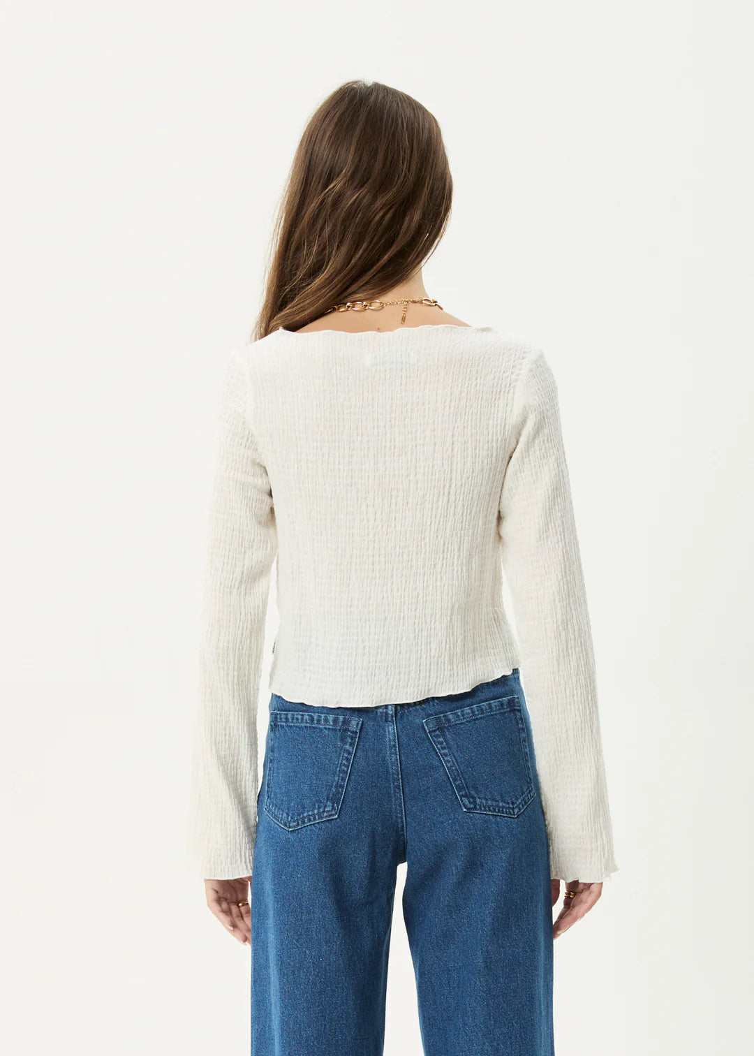 AFENDS // Focus Seersucker LS Top OFF WHITE