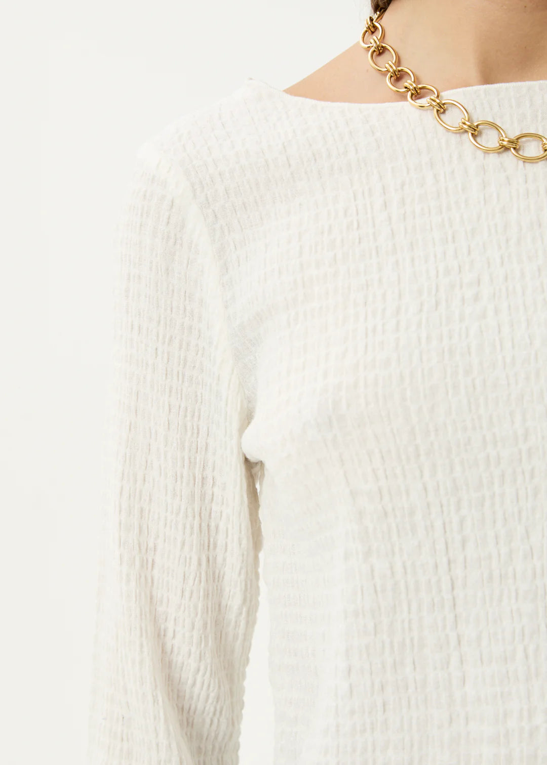 AFENDS // Focus Seersucker LS Top OFF WHITE