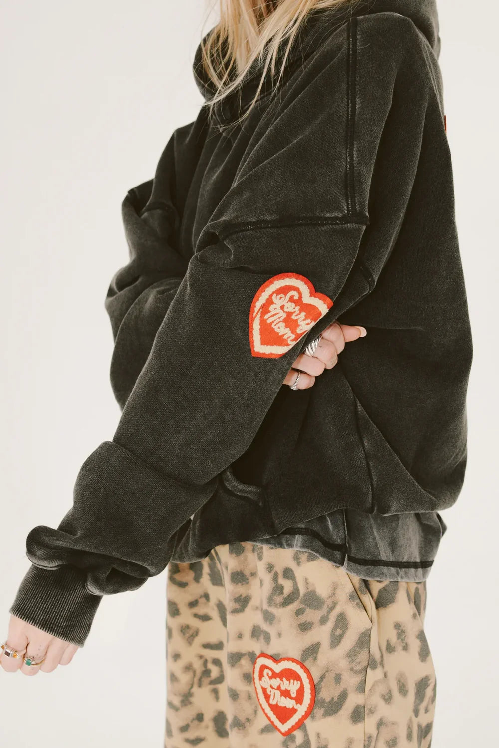 HAPPY LITTLE MOTHER // Sorry Mom Hoodie FADED BLACK