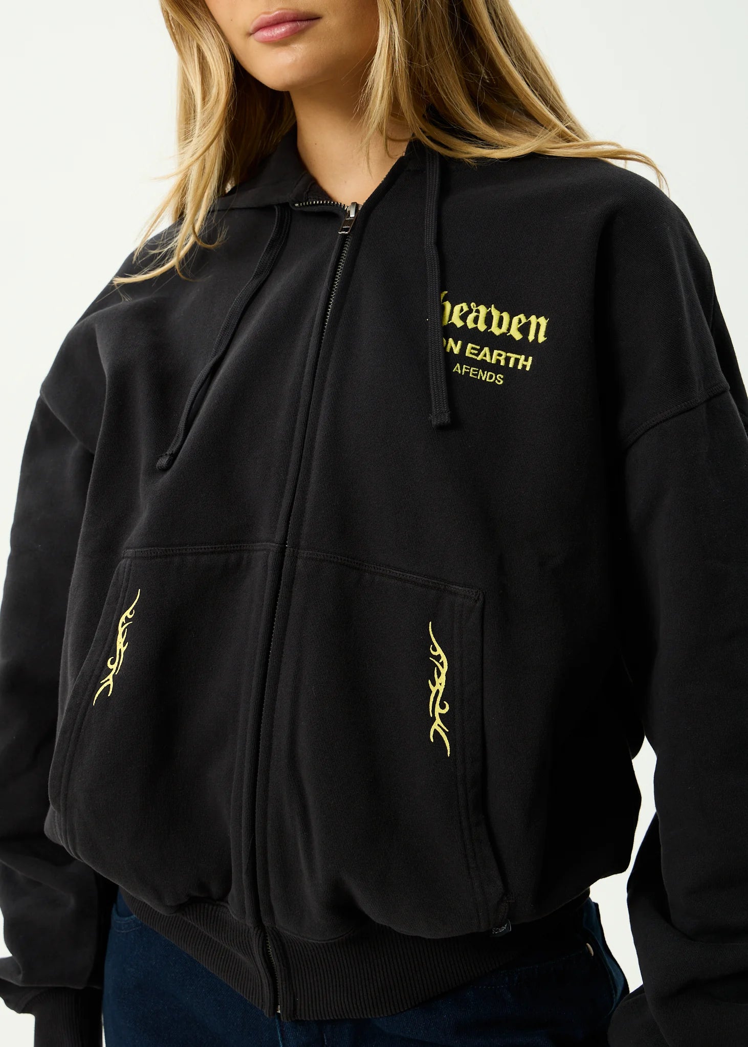 AFENDS // Heaven Boxy Zip Hood STONE BLACK