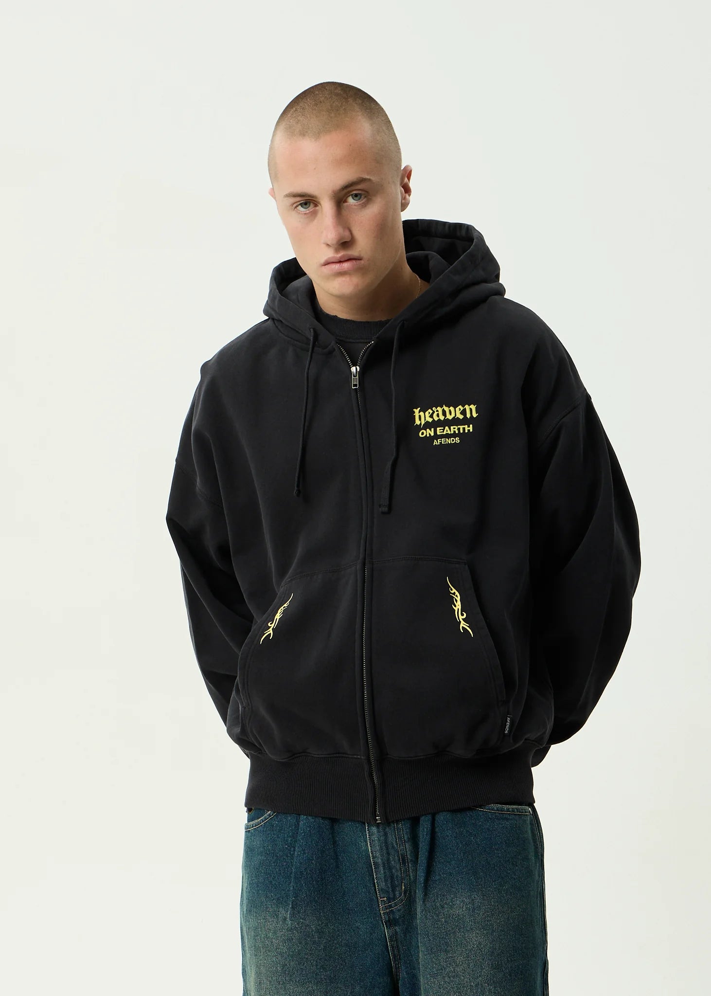 AFENDS // Heaven Boxy Zip Hood STONE BLACK