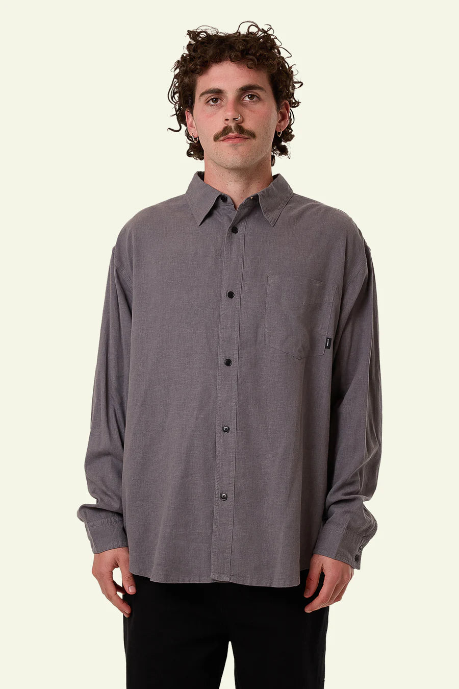 THRILLS // Hemp Minimal Thrills Oversize Long Sleeve Shirt GREY ASH