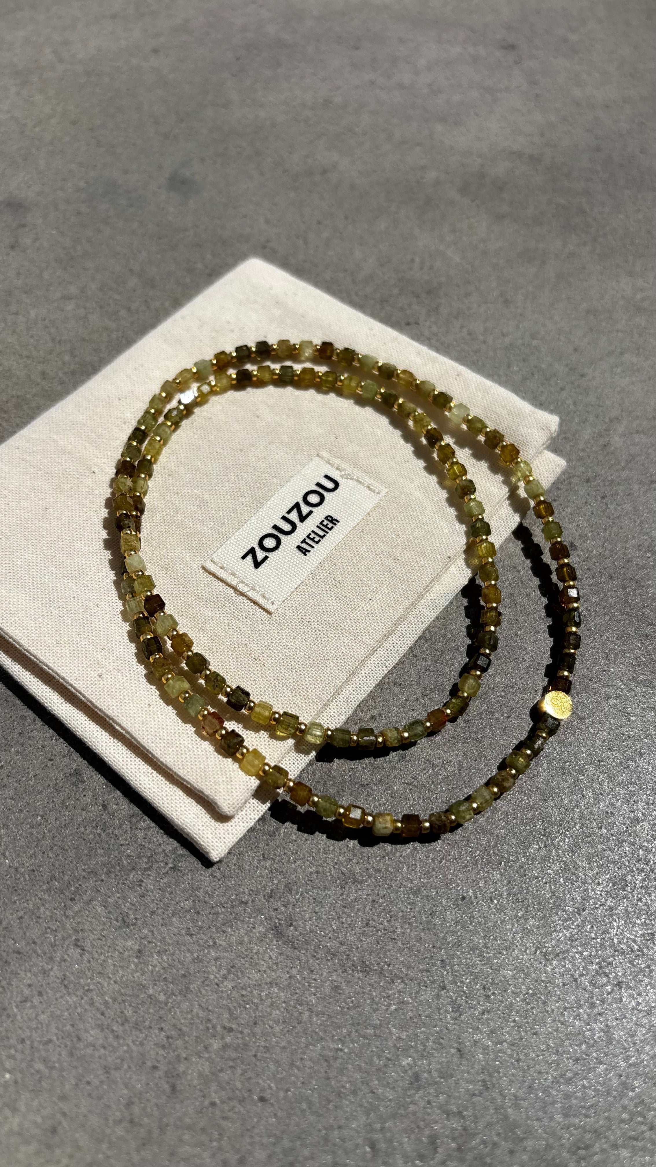 Green Garnet / Gold Bead Necklace
