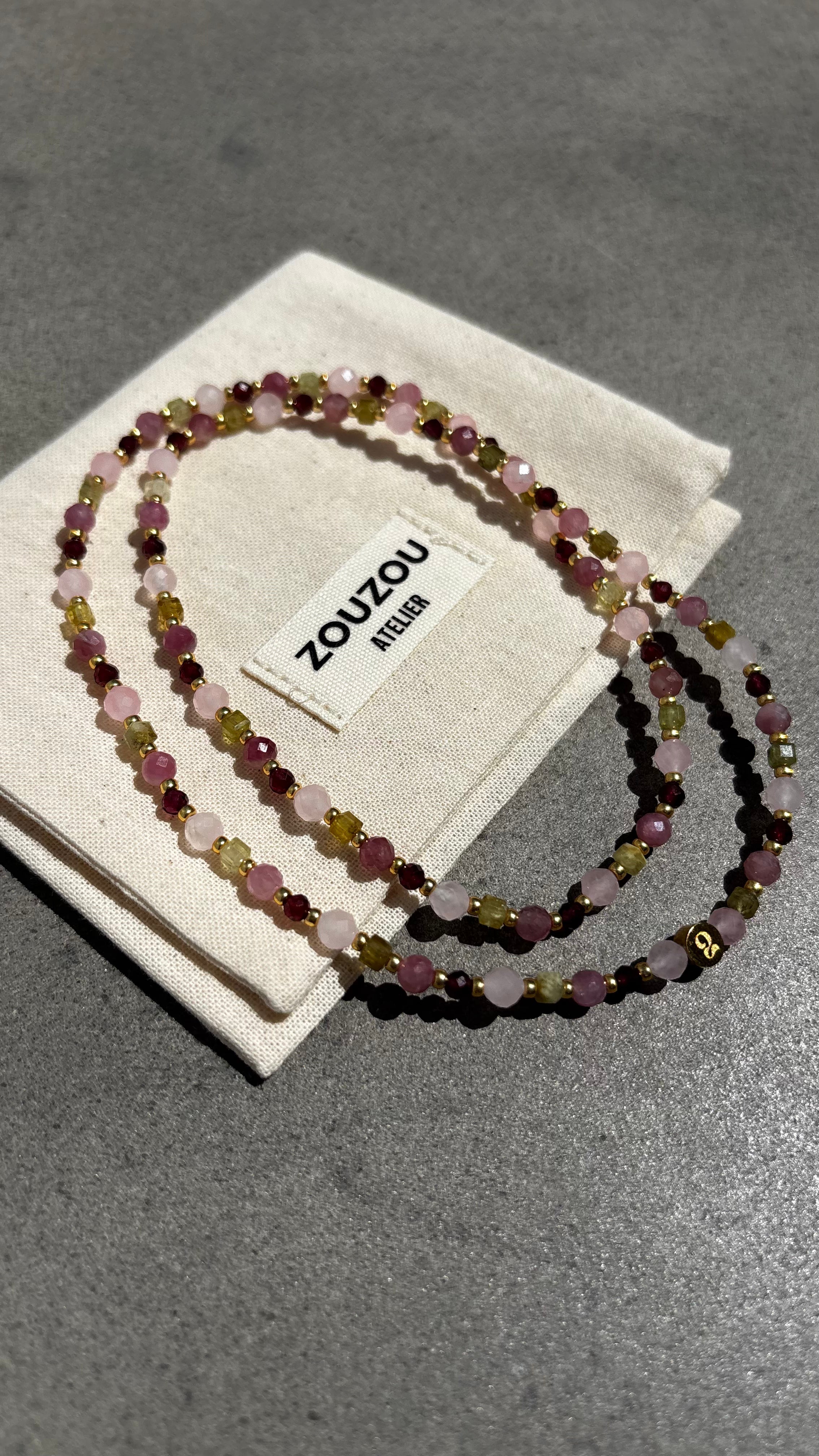 Rose Quarts/Peridot/Gold Bead Necklace