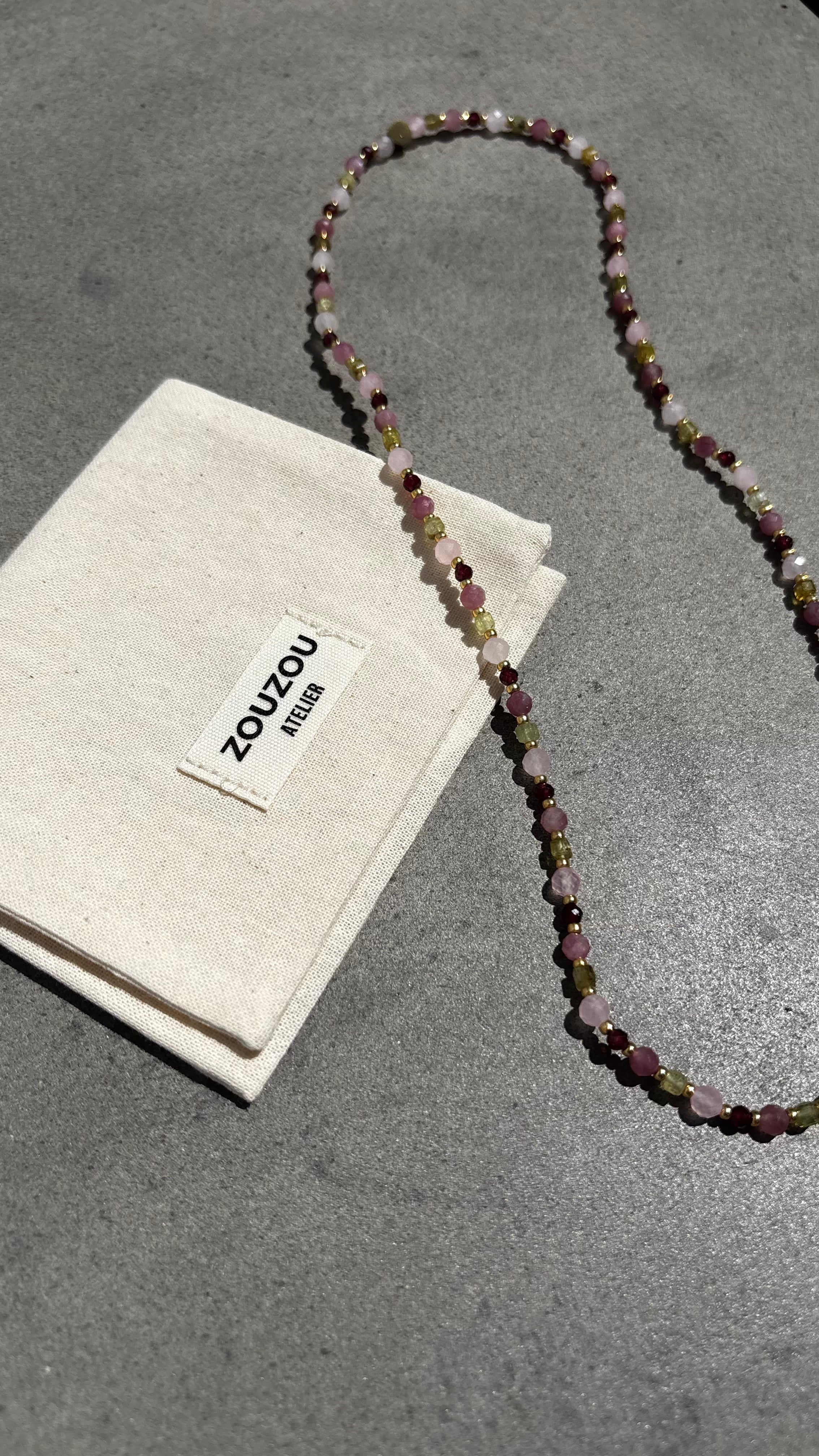 Rose Quarts/Peridot/Gold Bead Necklace