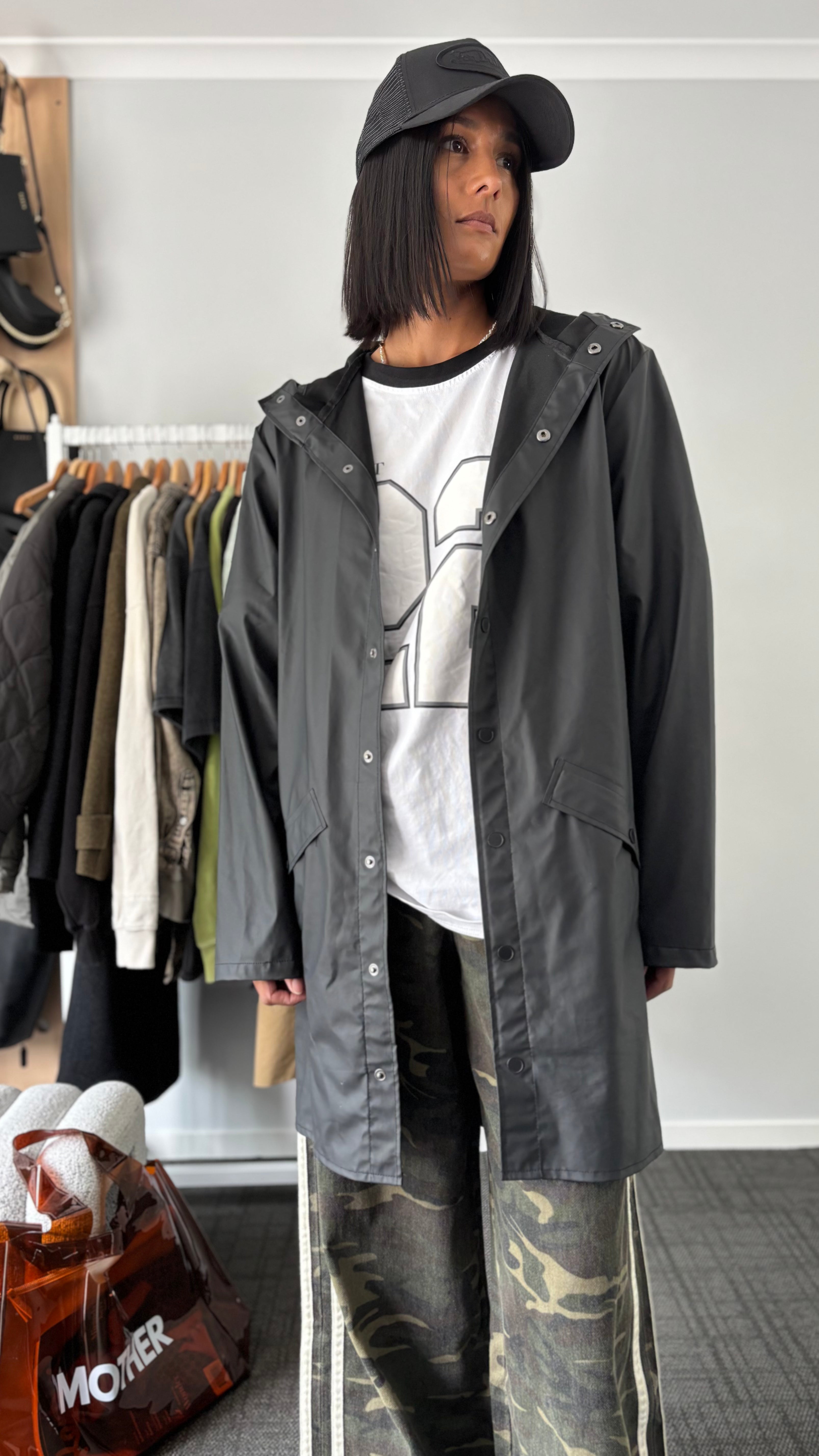 PRE-LOVED // RAINS Unisex Long Jacket BLACK