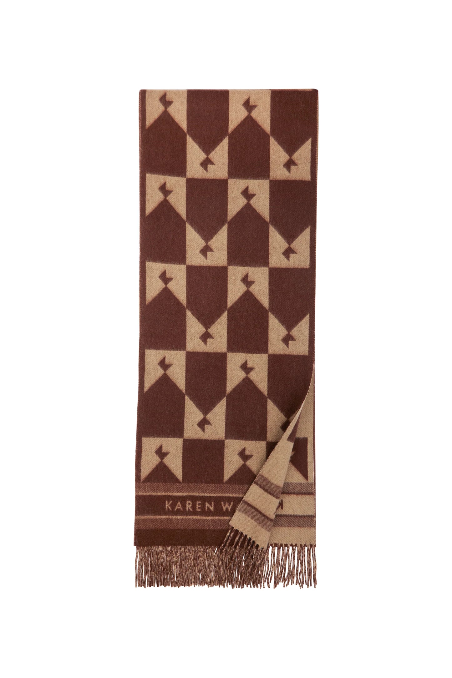 KAREN WALKER // Monogram Jacquard Scarf MAHOGANY/TAN