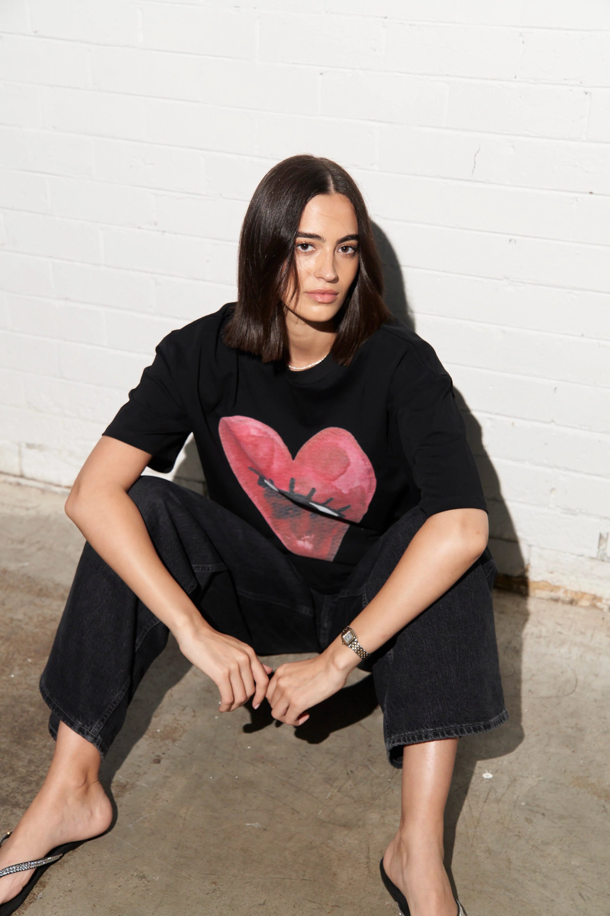 MAKU // Burgundy Hearts Club Oversized BLACK