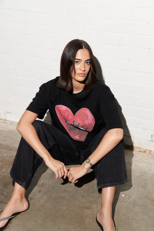 MAKU // Burgundy Hearts Club Oversized BLACK