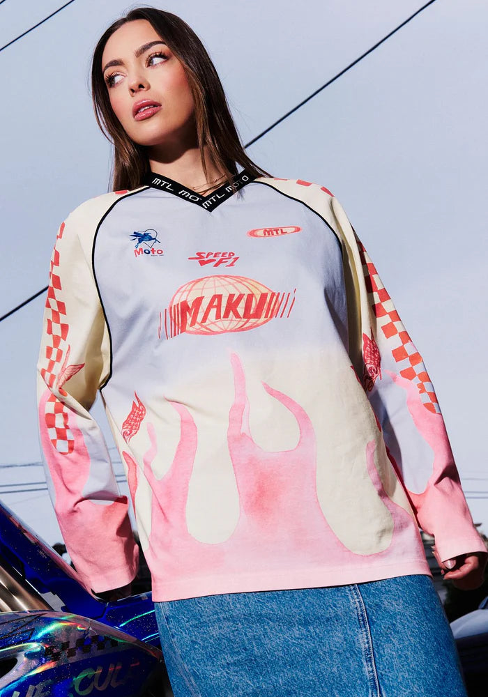 MAKU // Moto Long Sleeve Tee FIERY PINK