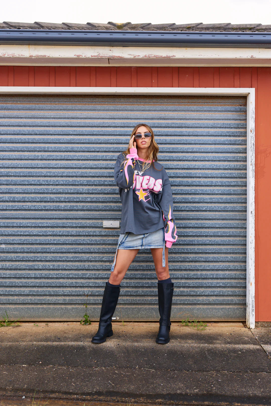 ONLY LOVERS LEFT // Moto Long sleeve Tee CHARCOAL