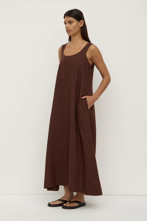 ASSEMBLY LABEL // Maree Linen Midi Dress ESPRESSO