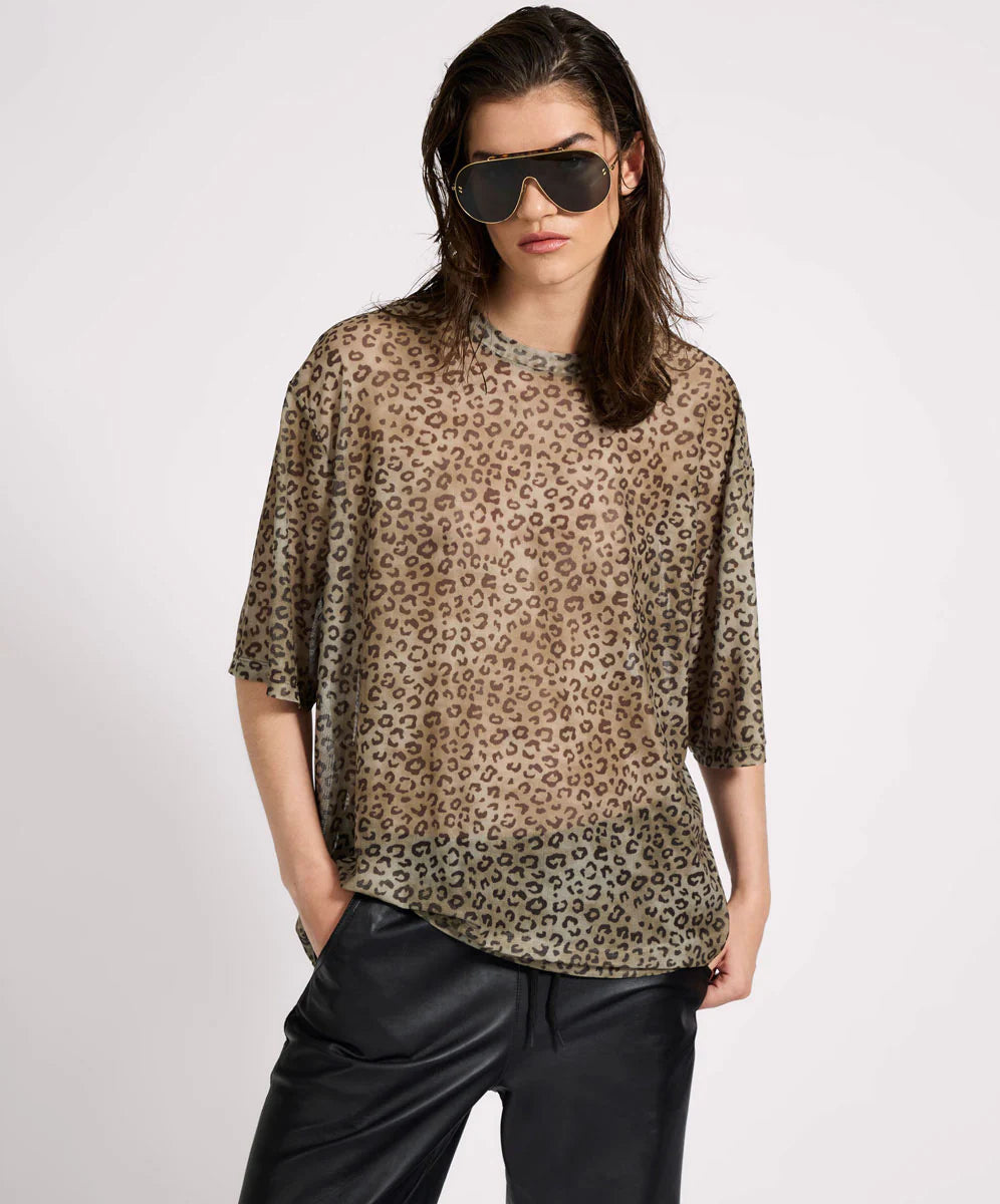 ONE TEASPOON // Mesh Striped OS Kobe Tee KHAKI CHEETAH