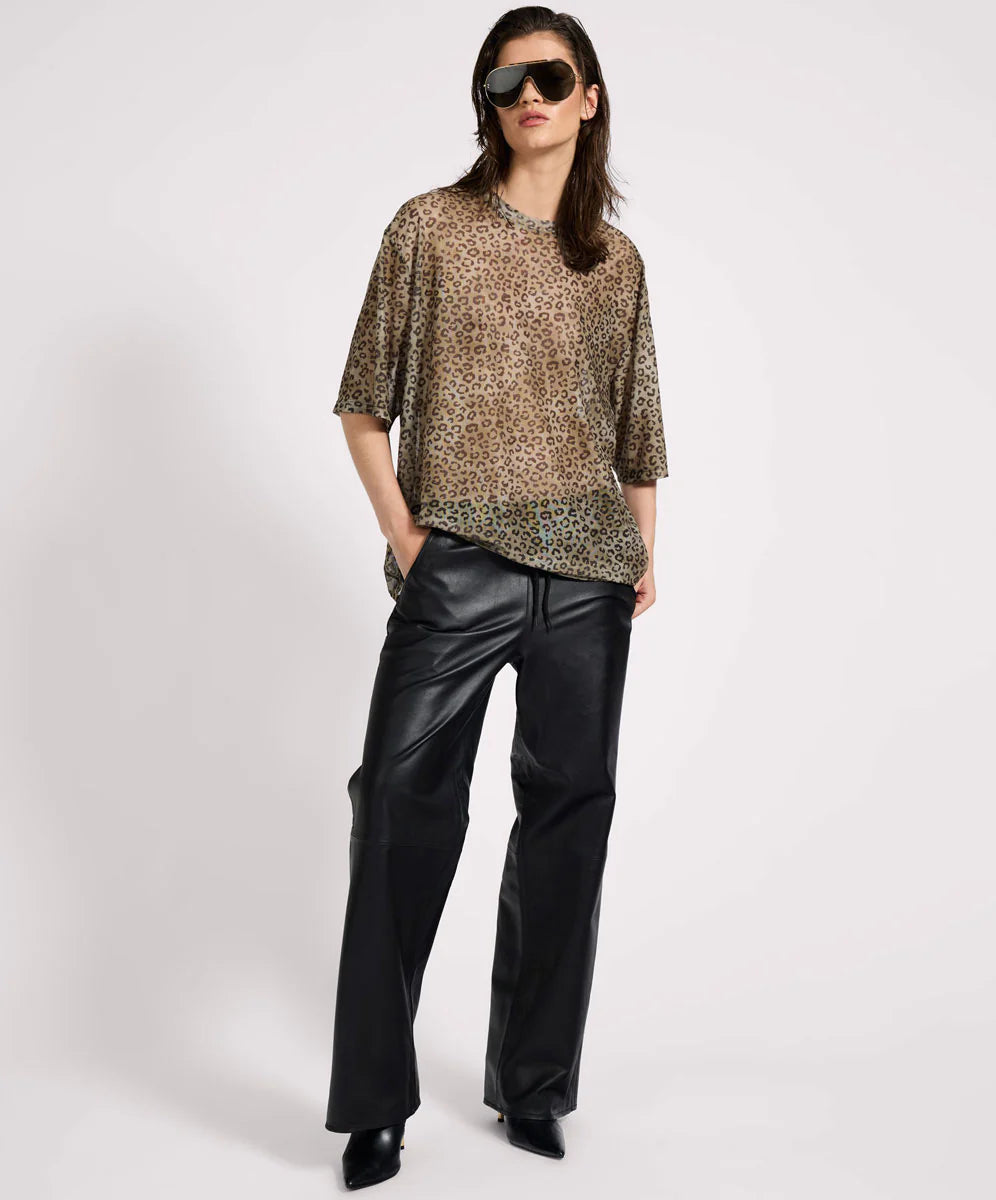 ONE TEASPOON // Mesh Striped OS Kobe Tee KHAKI CHEETAH