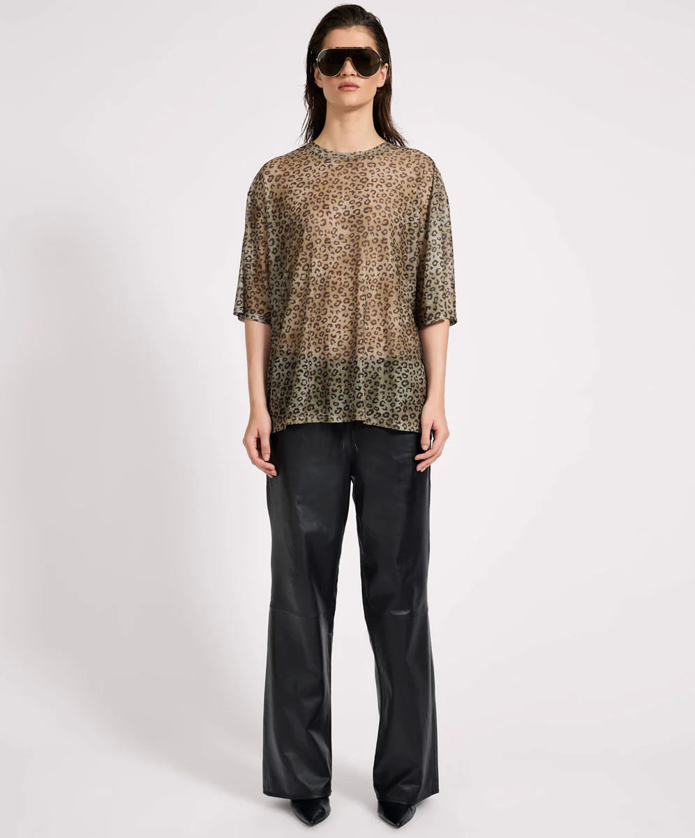 ONE TEASPOON // Mesh Striped OS Kobe Tee KHAKI CHEETAH