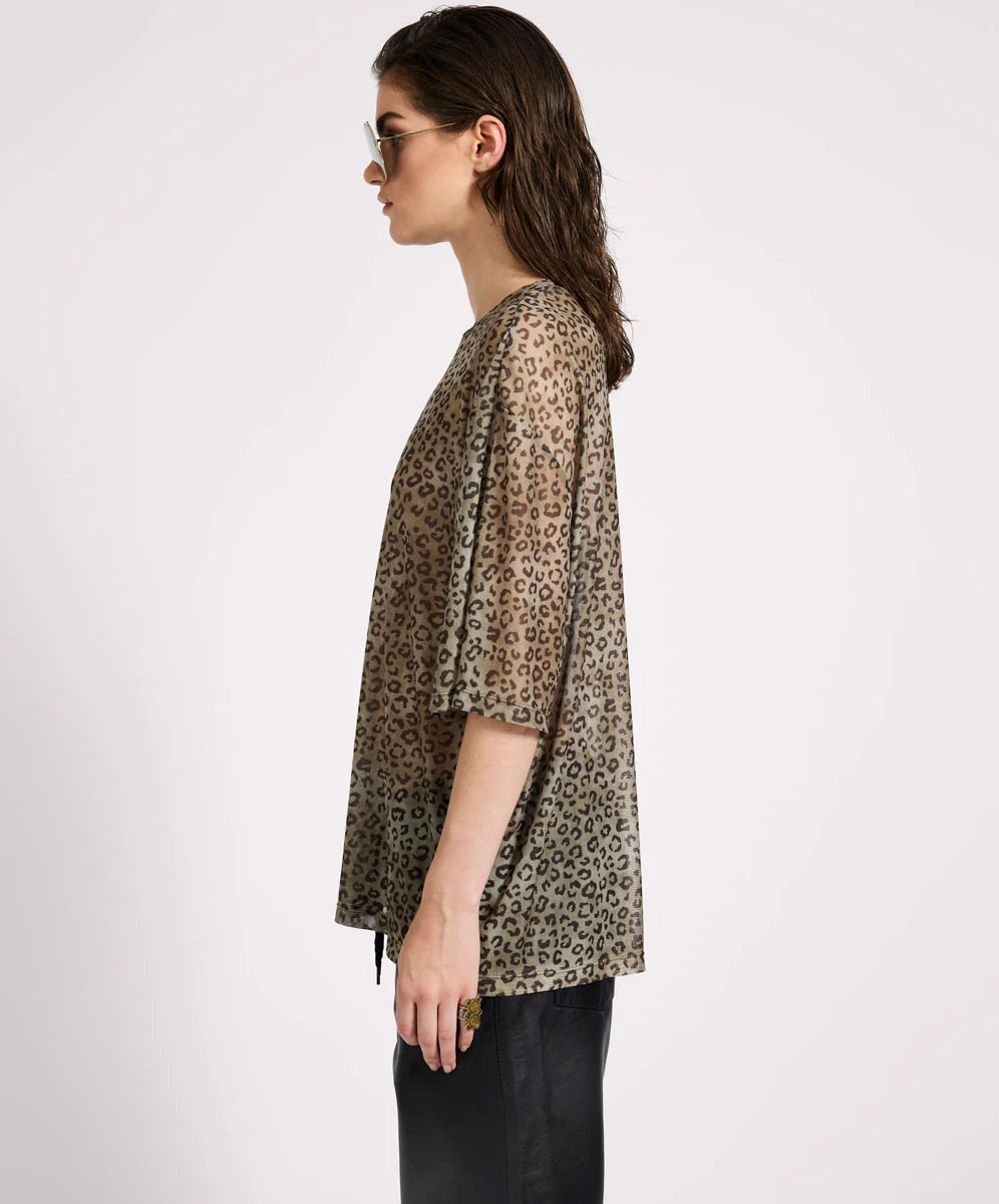 ONE TEASPOON // Mesh Striped OS Kobe Tee KHAKI CHEETAH