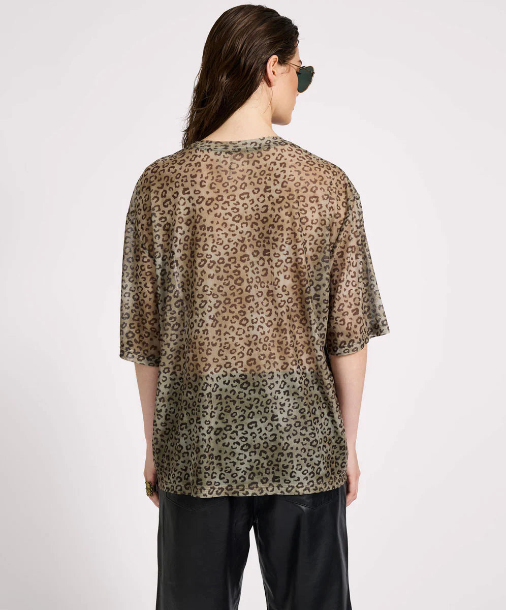 ONE TEASPOON // Mesh Striped OS Kobe Tee KHAKI CHEETAH