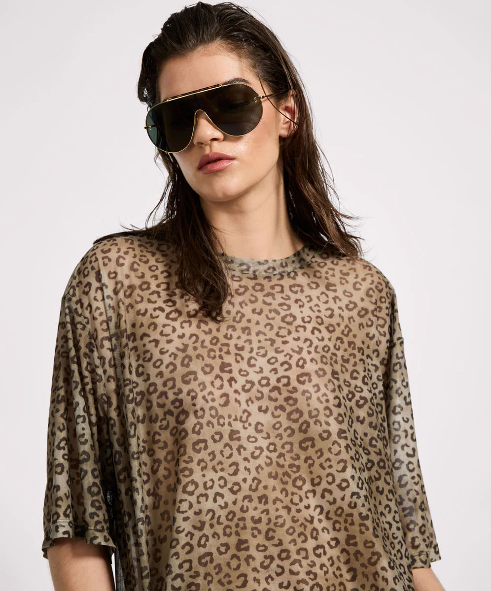 ONE TEASPOON // Mesh Striped OS Kobe Tee KHAKI CHEETAH