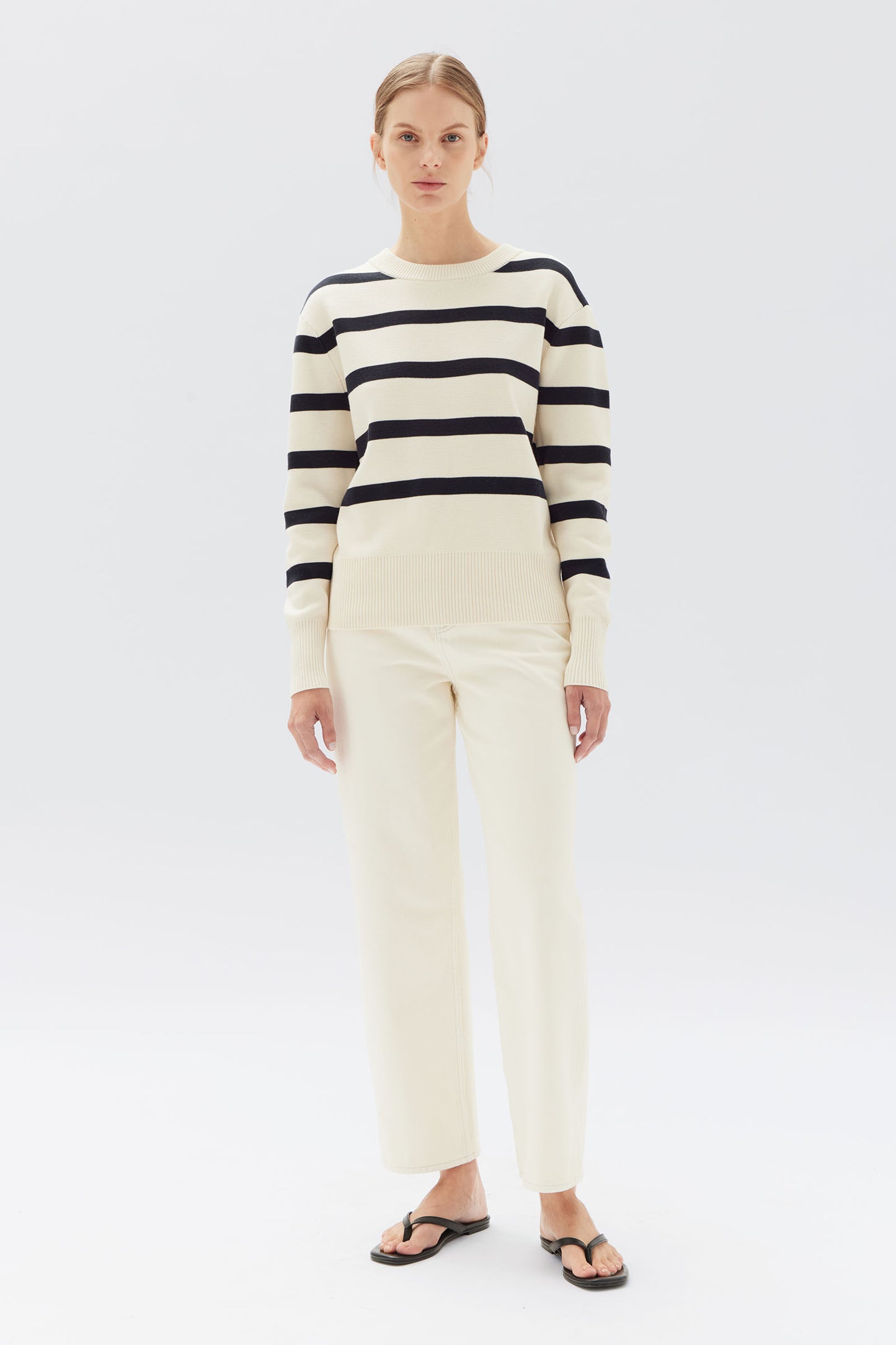 ASSEMBLY LABEL // Niam Stripe Cotton Crew ANTIQUE WHITE/NAVY