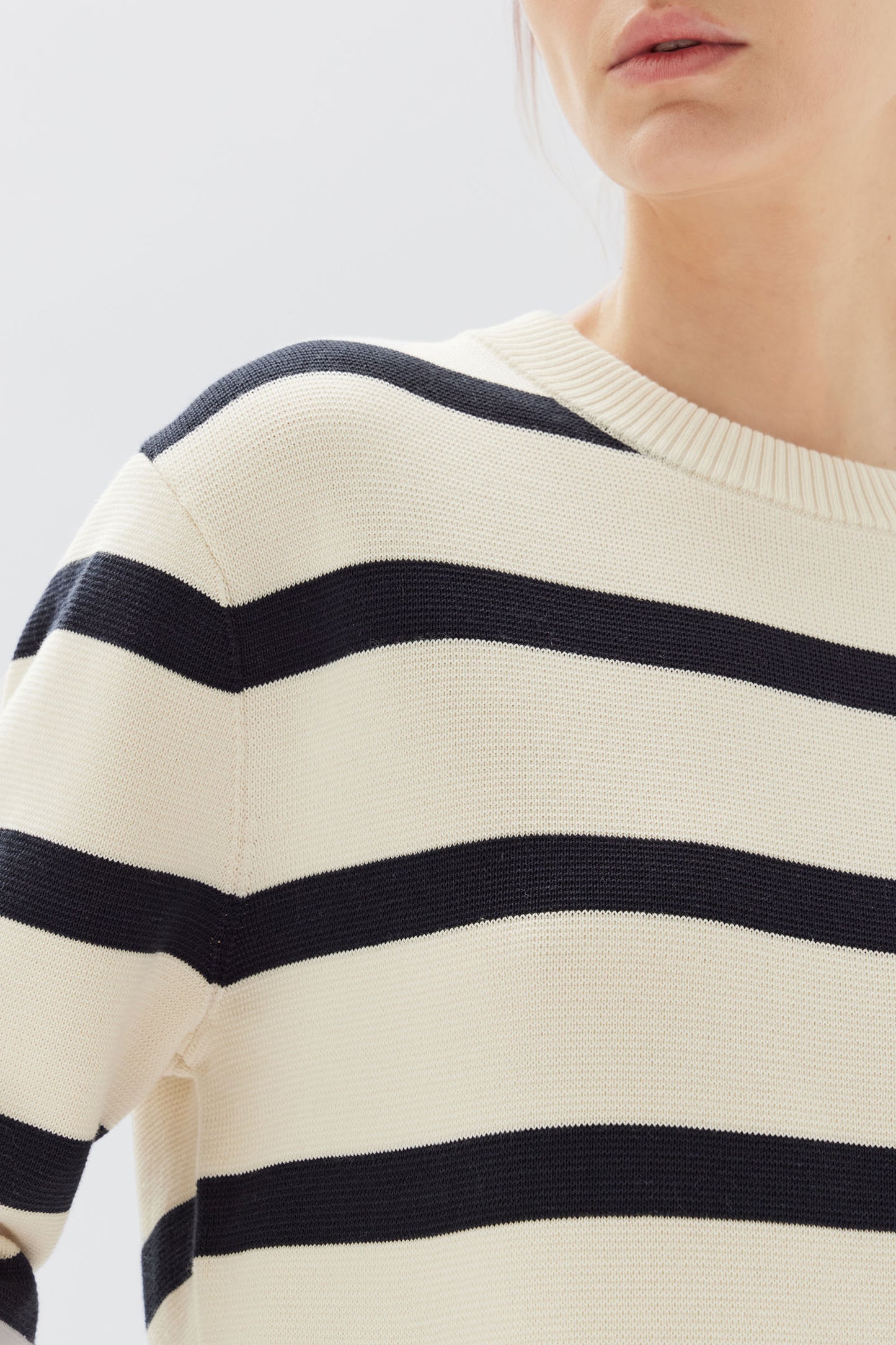 ASSEMBLY LABEL // Niam Stripe Cotton Crew ANTIQUE WHITE/NAVY