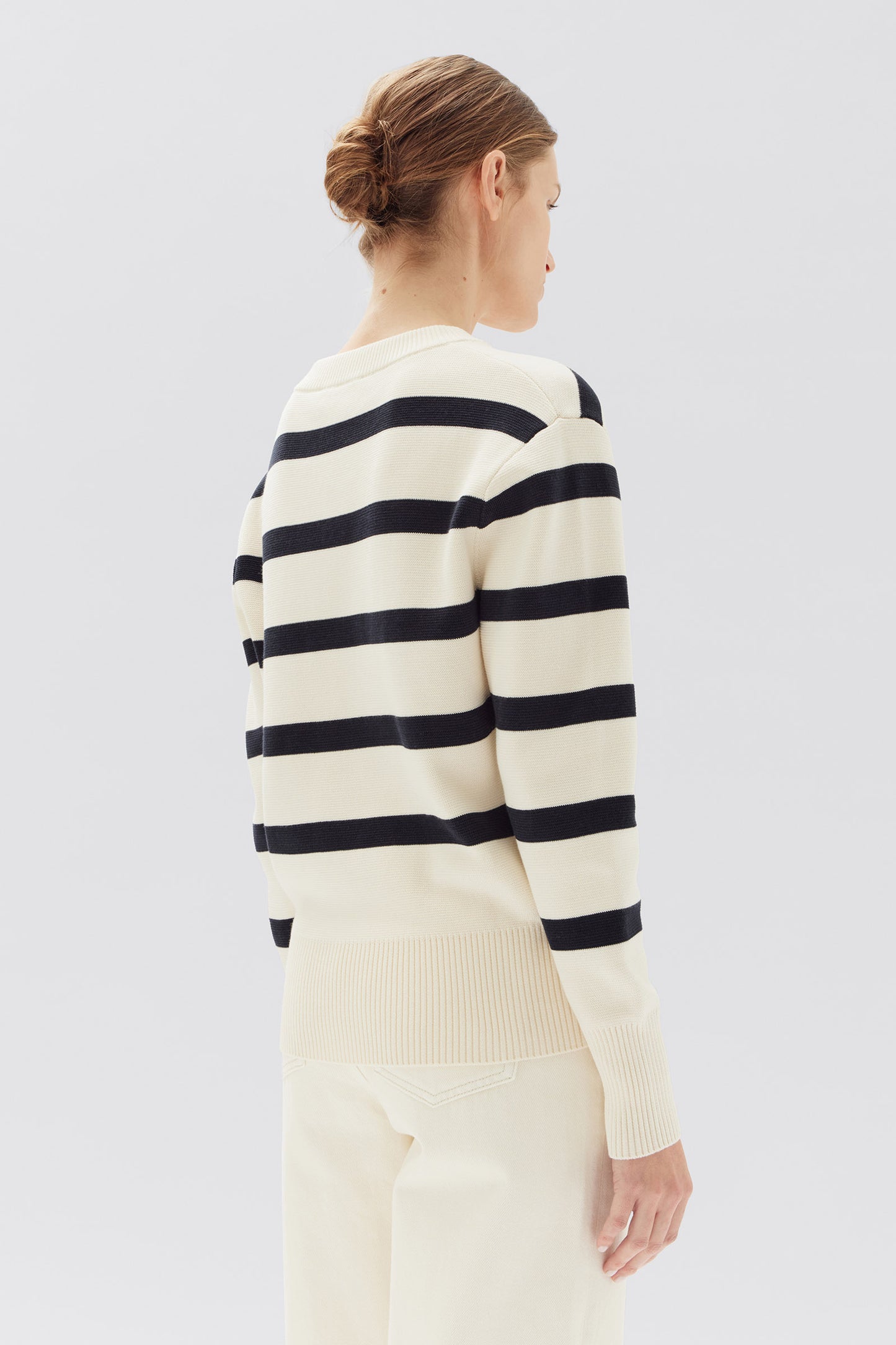 ASSEMBLY LABEL // Niam Stripe Cotton Crew ANTIQUE WHITE/NAVY