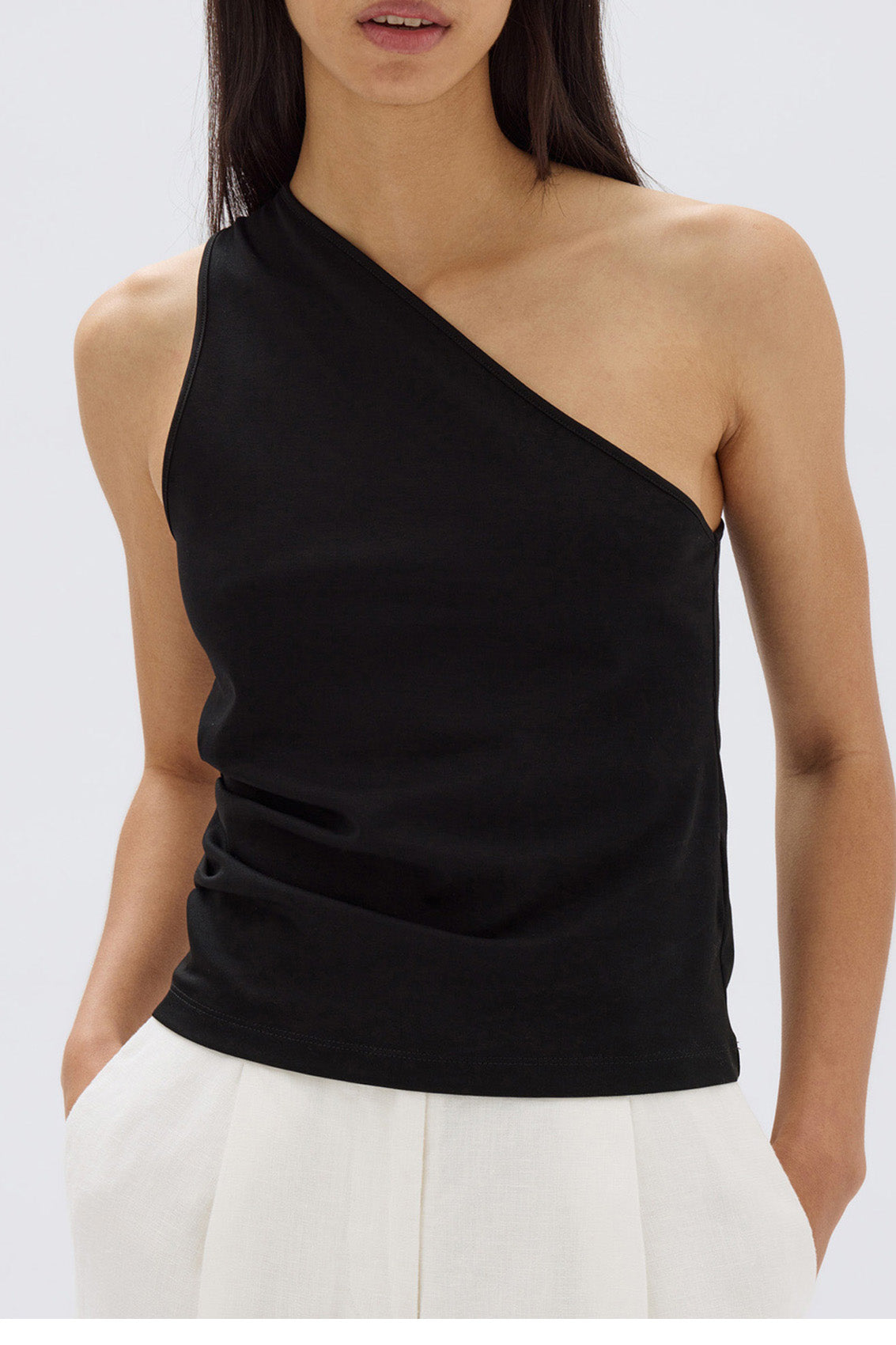 ASSEMBLY LABEL // Orchid Jersey One Shoulder TOP BLACK