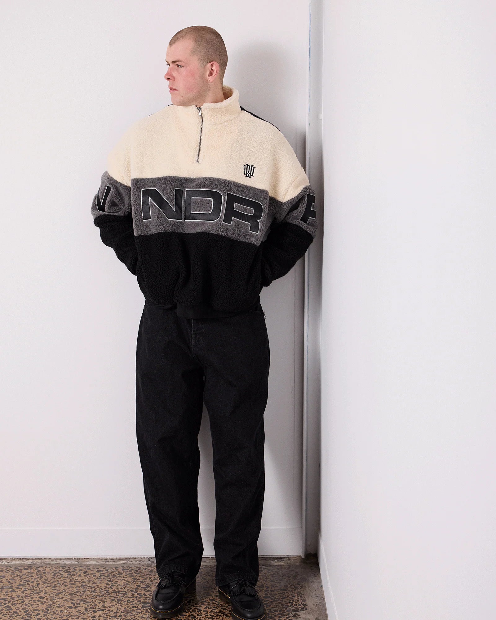 WNDRR // Primer 1/4 Zip Sherpa Fleece WHITE BLACK
