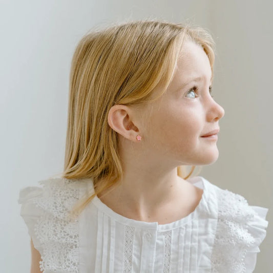 SILVER LININGS // Kids Pink Daisy Enamel Studs