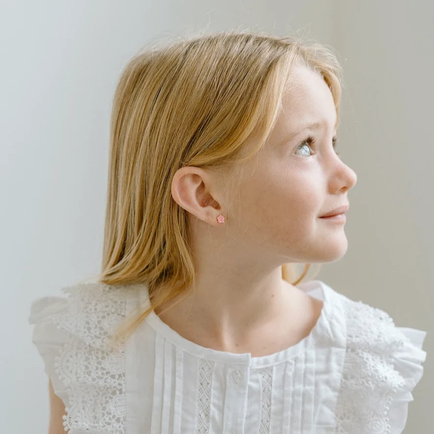 SILVER LININGS // Kids Pink Daisy Enamel Studs