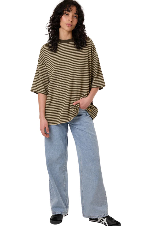 THRILLS // Quinn Stripe OS Tee DARK OLIVE