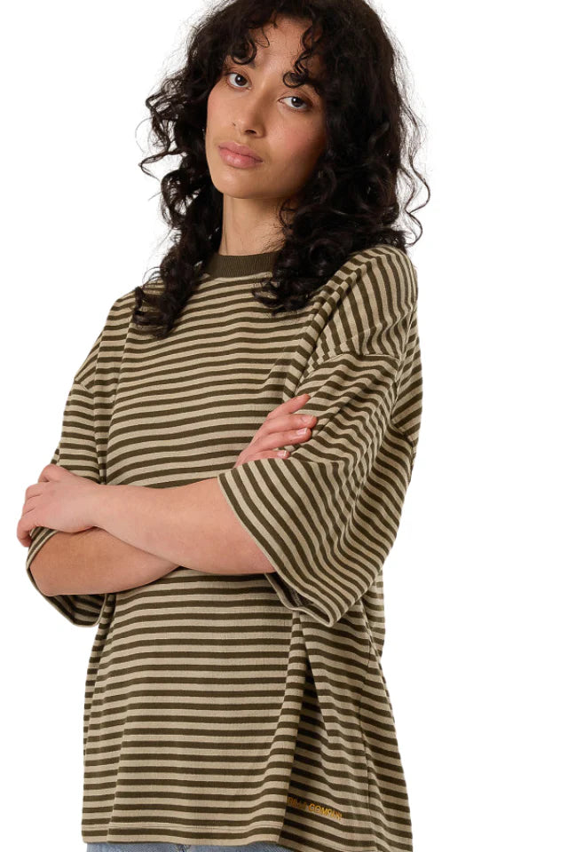 THRILLS // Quinn Stripe OS Tee DARK OLIVE