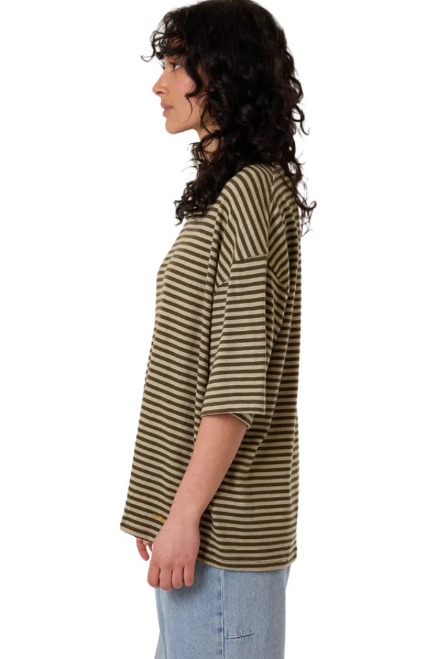 THRILLS // Quinn Stripe OS Tee DARK OLIVE