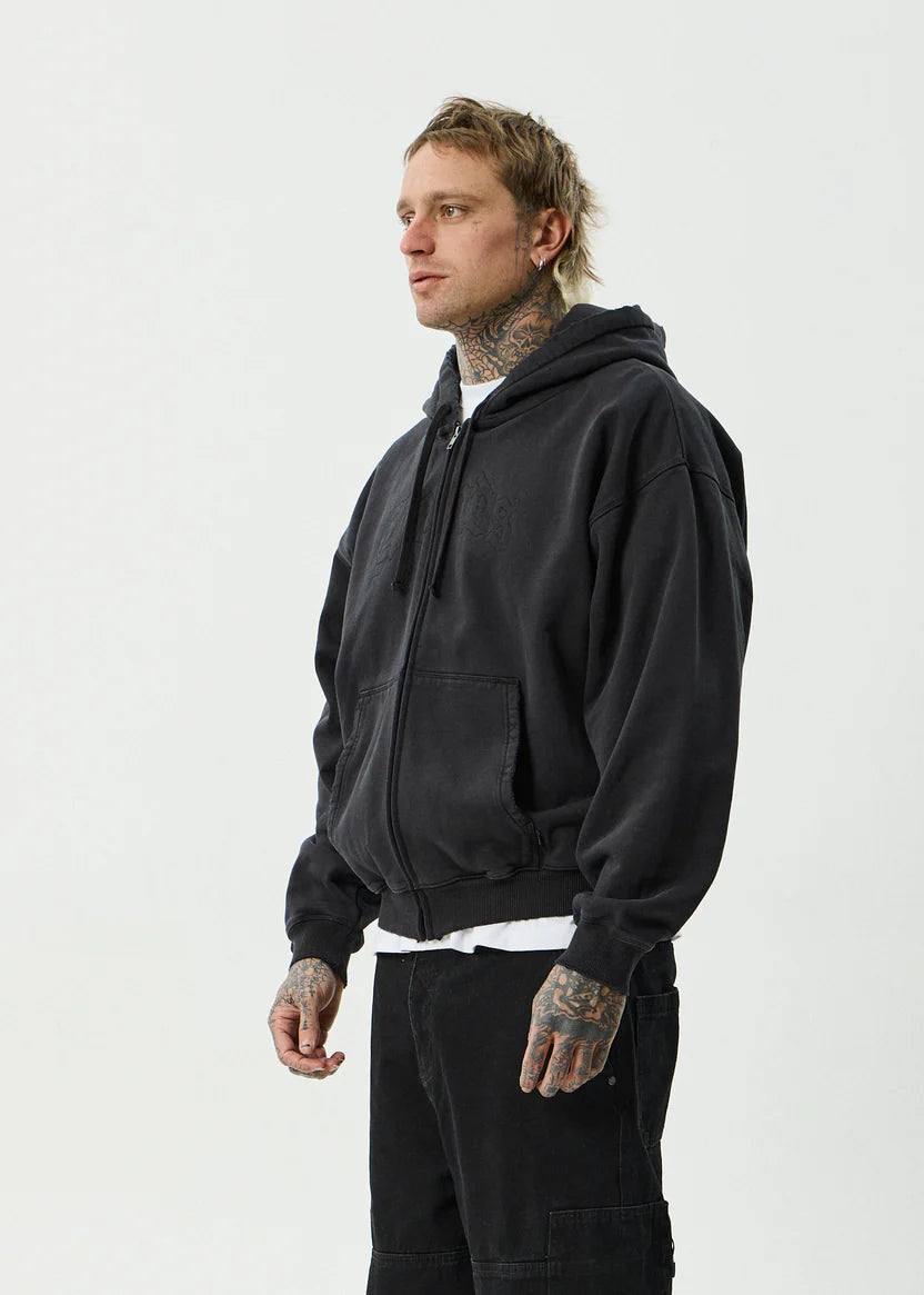 AFENDS // Residence Heavyweight Boxy Zip Hood STONE BLACK
