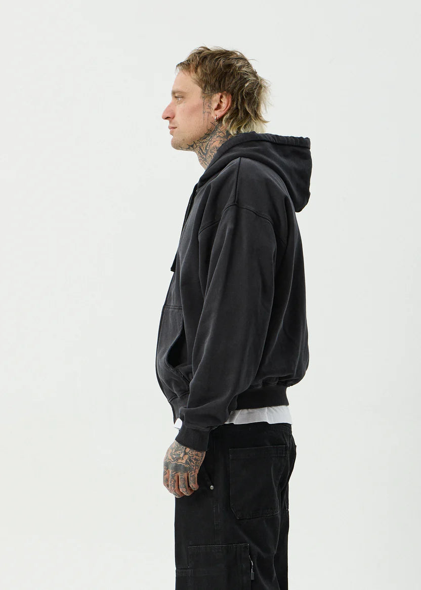 AFENDS // Residence Heavyweight Boxy Zip Hood STONE BLACK