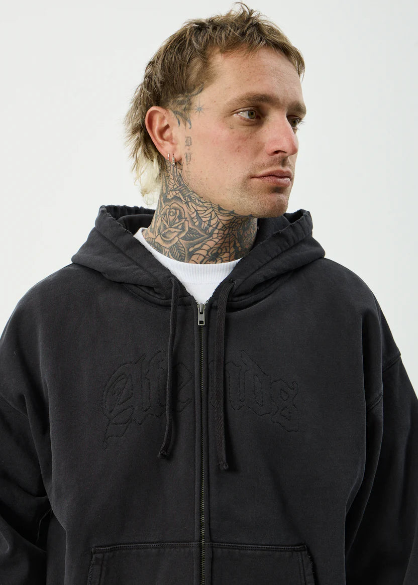 AFENDS // Residence Heavyweight Boxy Zip Hood STONE BLACK