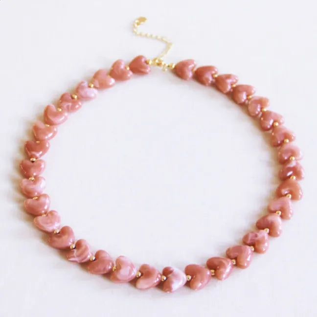 Beaded Heart Necklace SALMON