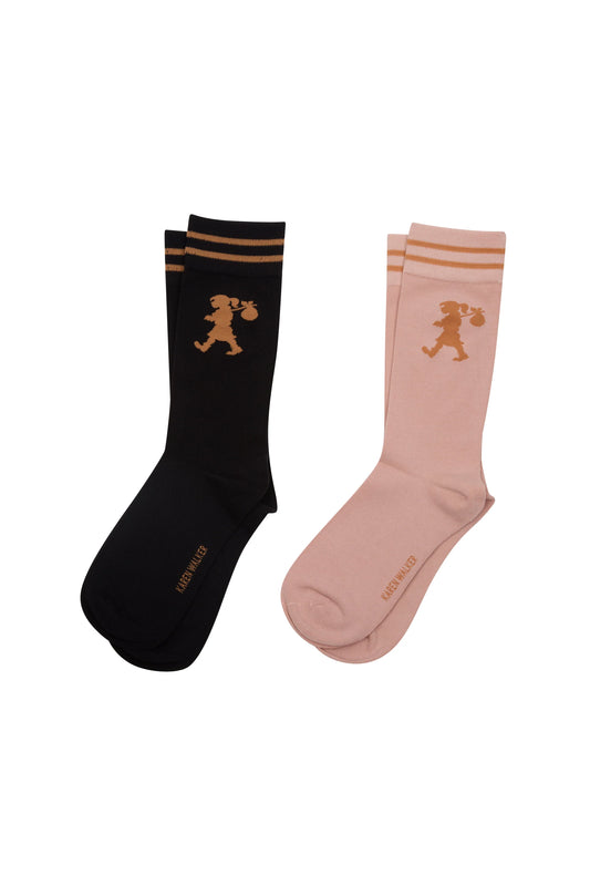 KAREN WALKER // Runaway Girl 2Pack Socks BLACK/PINK