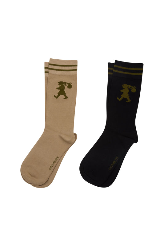 KAREN WALKER // Runaway Girl 2Pack Socks BLACK/SESAME