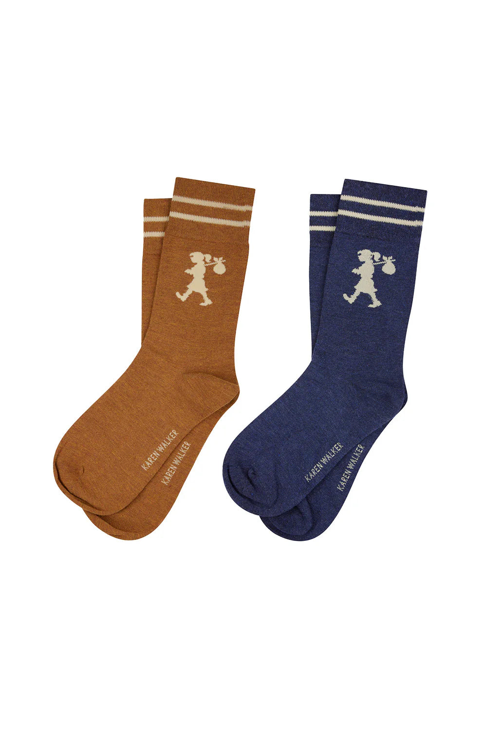 KAREN WALKER // Runaway Girl 2Pack Socks CHESTNUT/NAVY