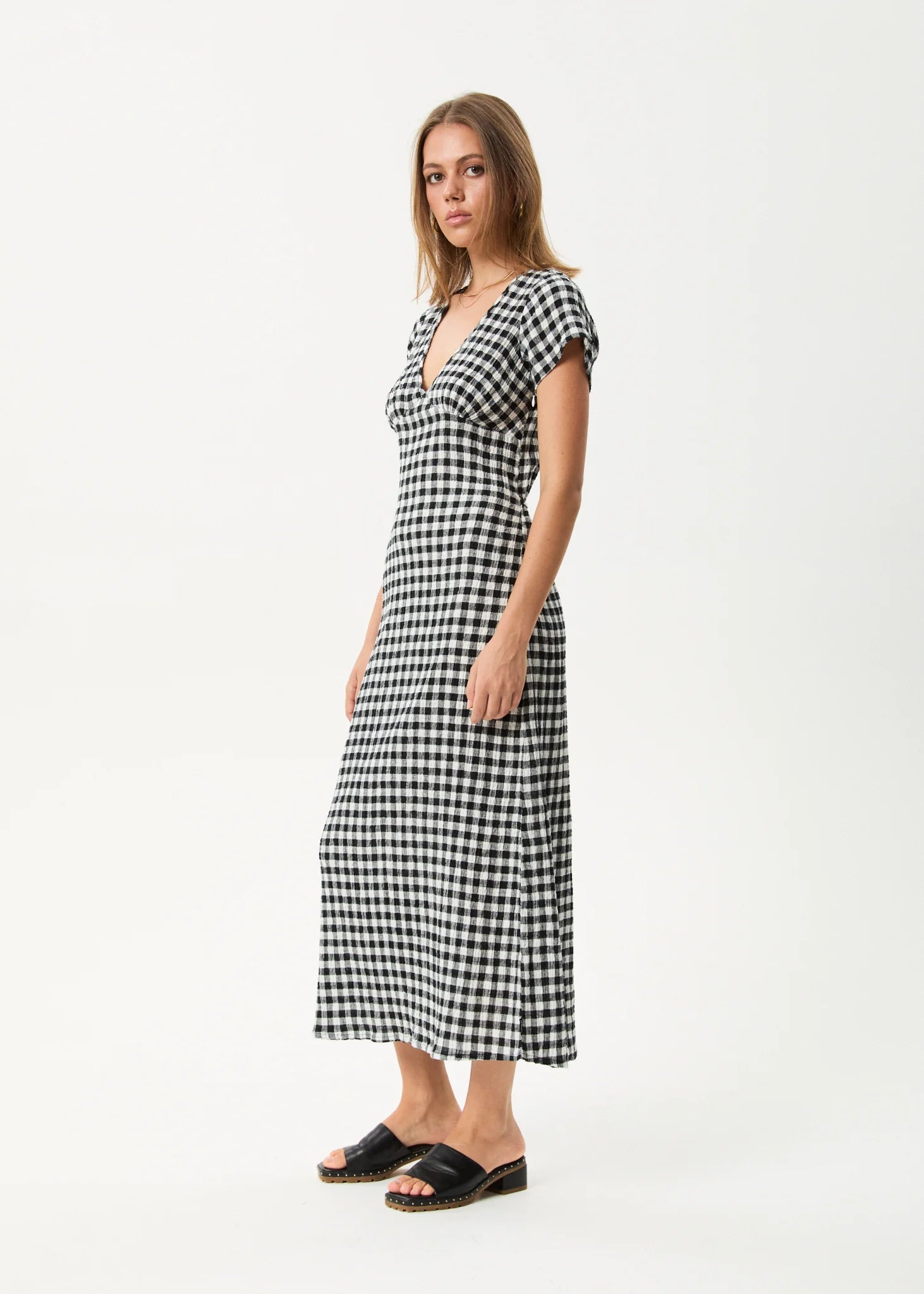 AFENDS // Rowan Seersucker Maxi Dress CHECK BLACK/WHITE