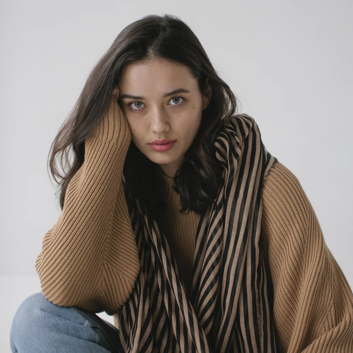 S O P H I E // Maxi Scarf Stripes CAMEL BLACK