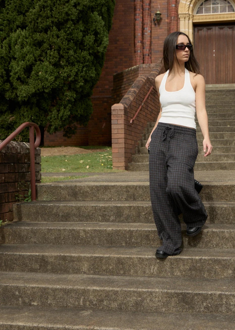 AFENDS // Dusk Seersucker Pant BLACK CHECK