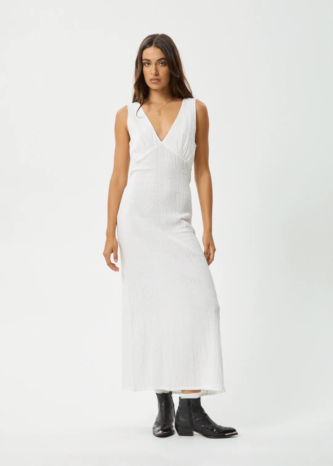 AFENDS // Focus Seersucker Maxi Dress WHITE