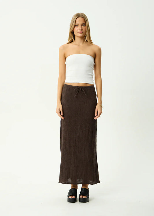 AFENDS // Focus Seersucker Maxi Skirt COFFEE