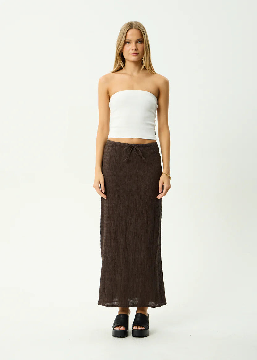 AFENDS // Focus Seersucker Maxi Skirt COFFEE