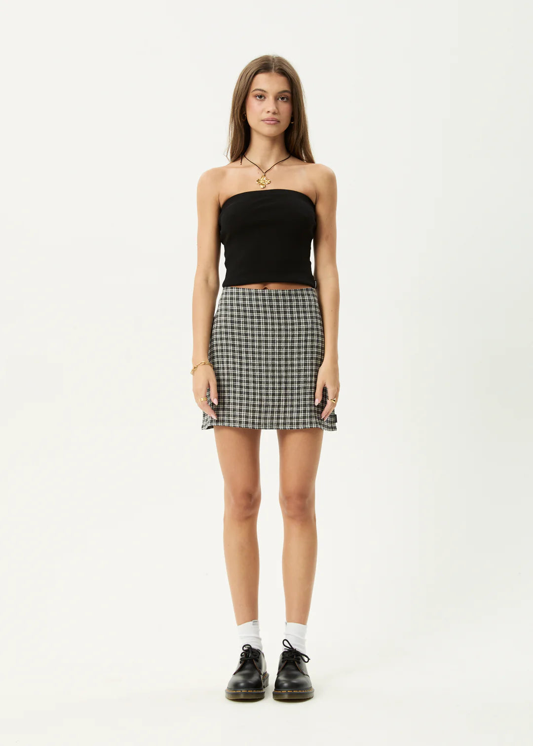 AFENDS // Aster Seersucker Mini Skirt STEEL CHECK