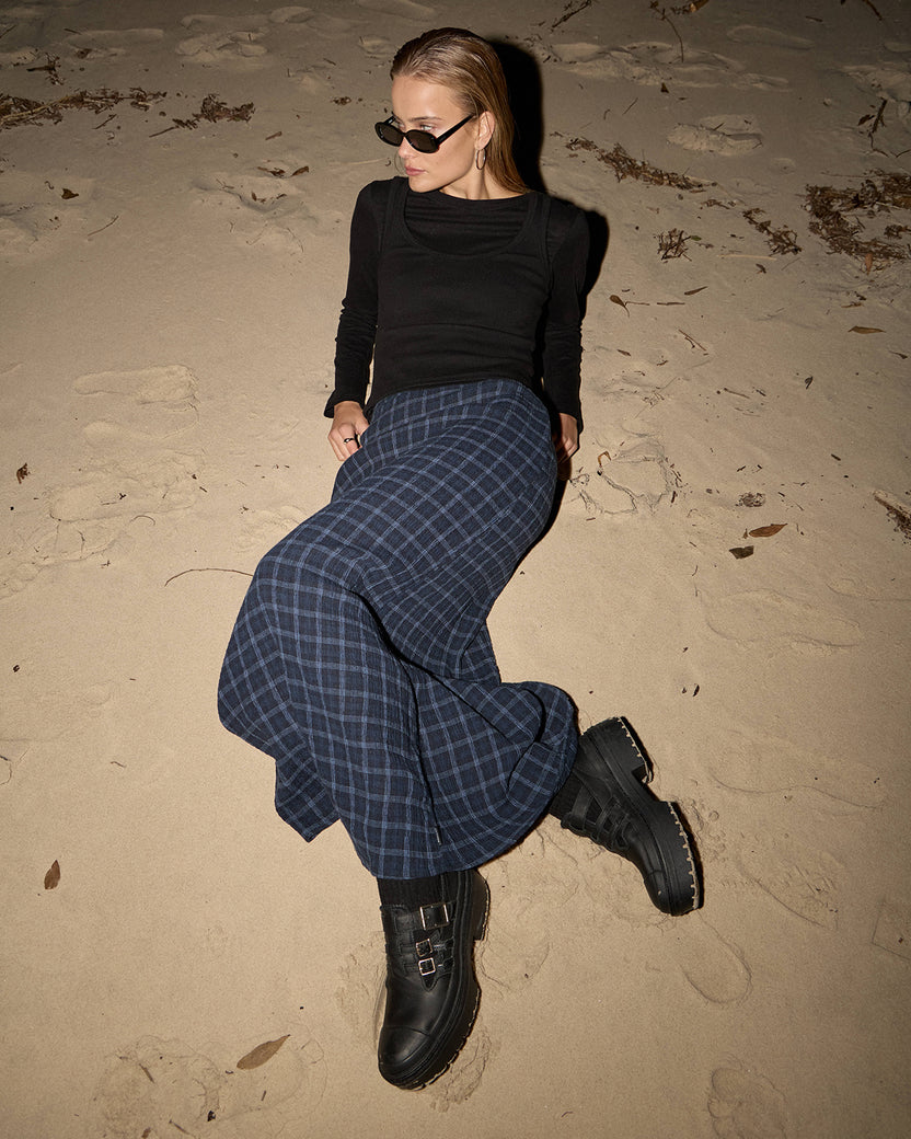 Lita Seersucker Maxi Skirt THEA MIDNIGHT CHECK