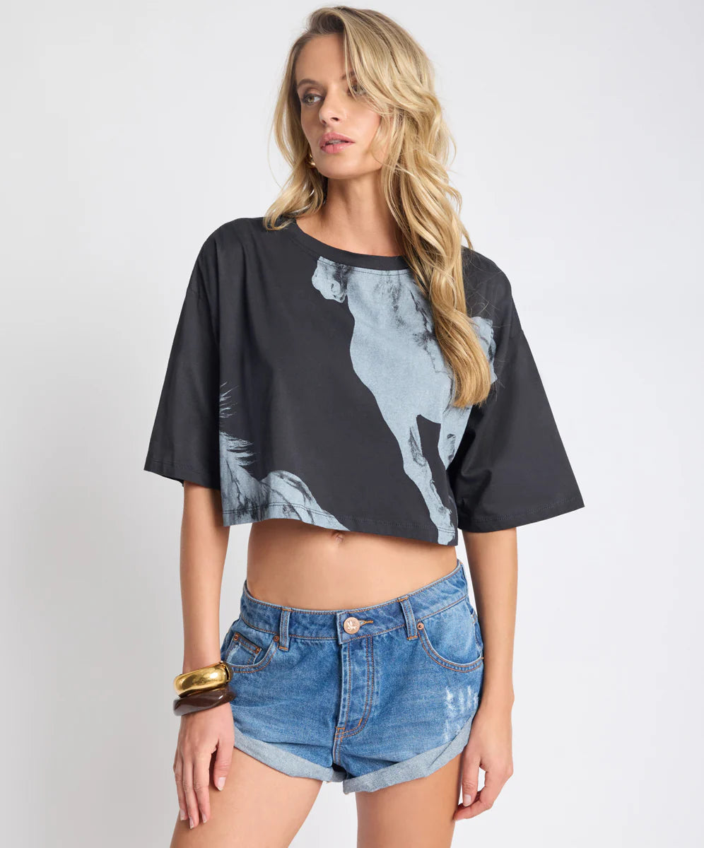 Wild Horses Crop Tee WASHED BLACK