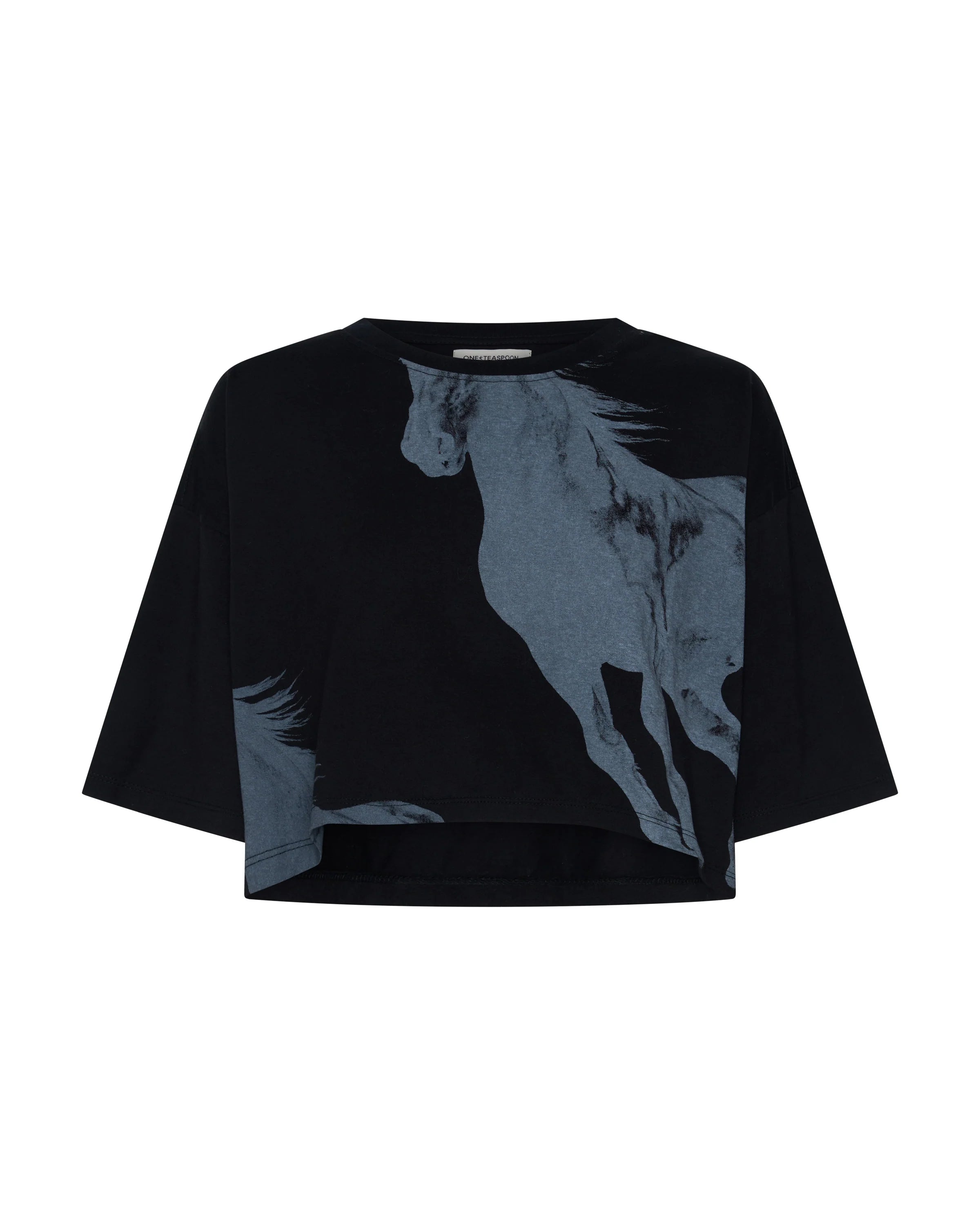 Wild Horses Crop Tee WASHED BLACK