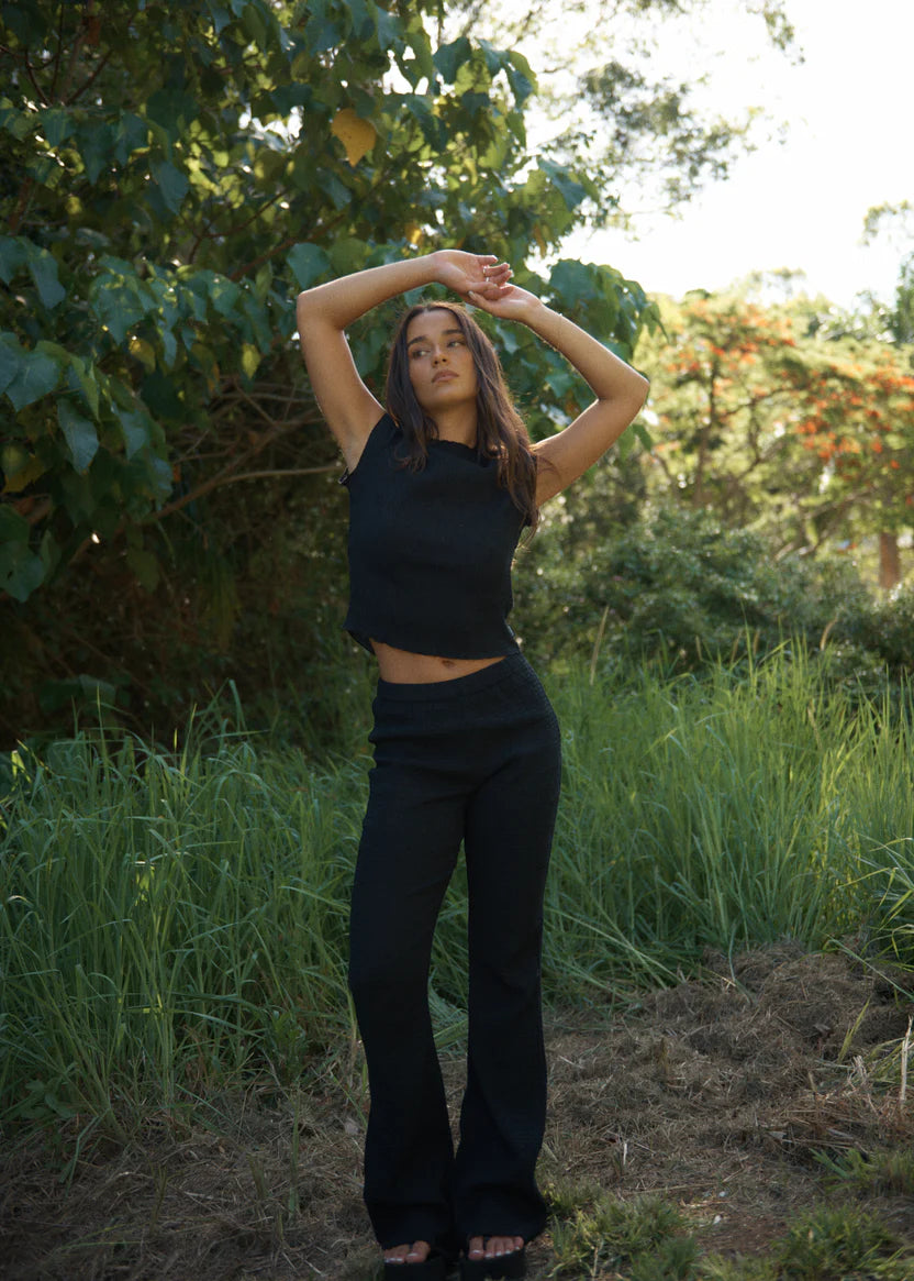 AFENDS // Wren Seersucker Top BLACK
